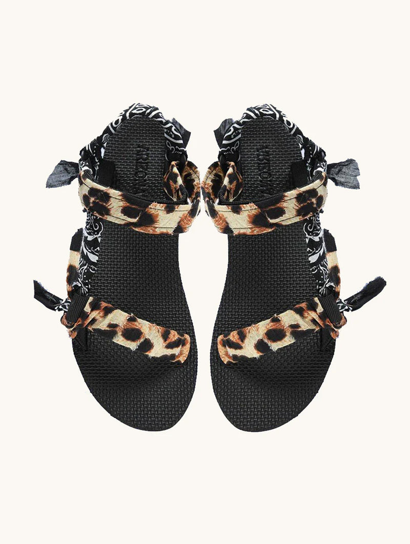 Trekky Sandal in Leopard Print & Black Bandana