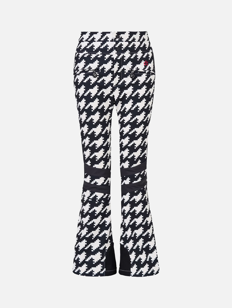 Aurora High-Waist Flare Ski Pants in Houndstooth