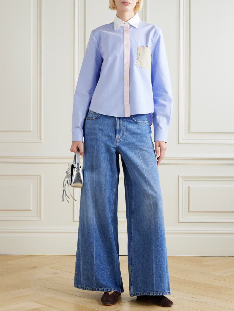 Embroidered Cotton Oxford Shirt in Light Blue