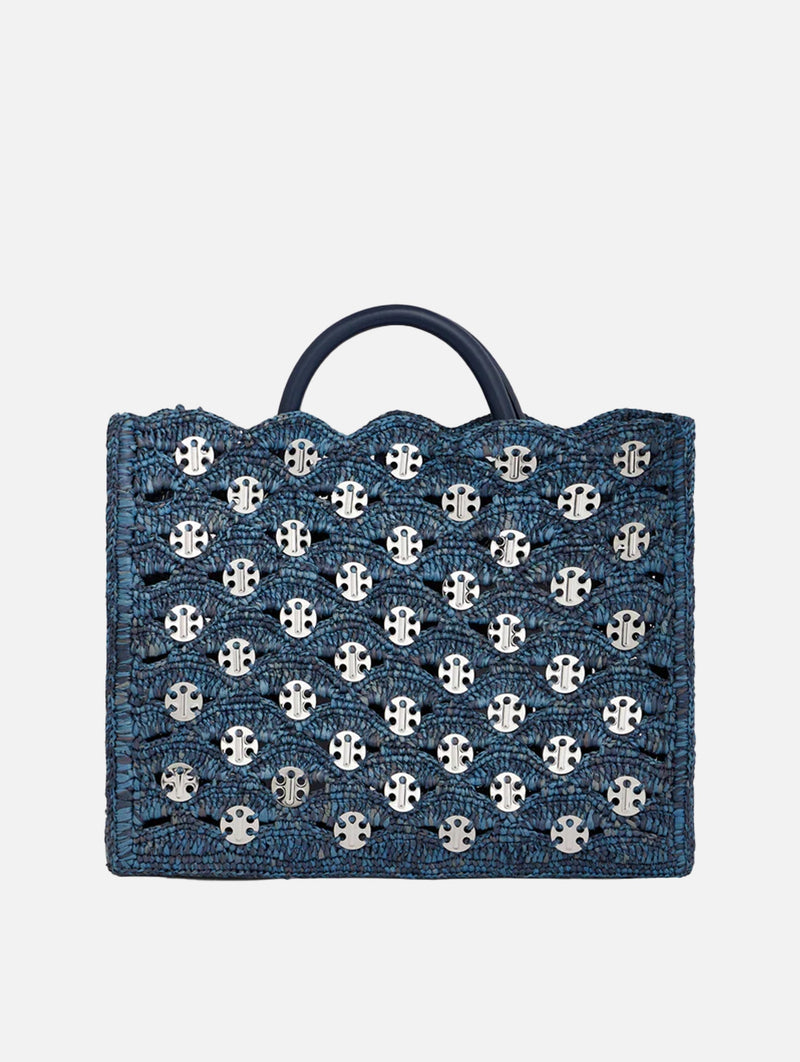 Raffia Tote Bag in Denim
