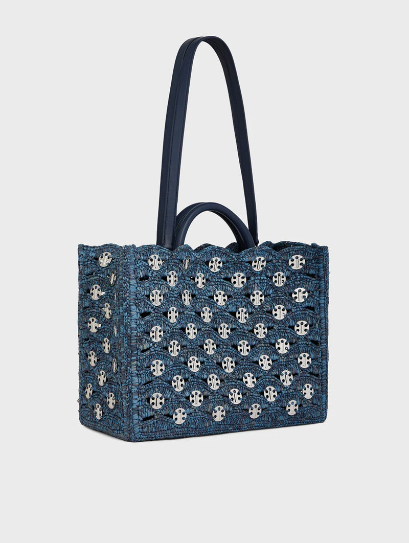 Raffia Tote Bag in Denim