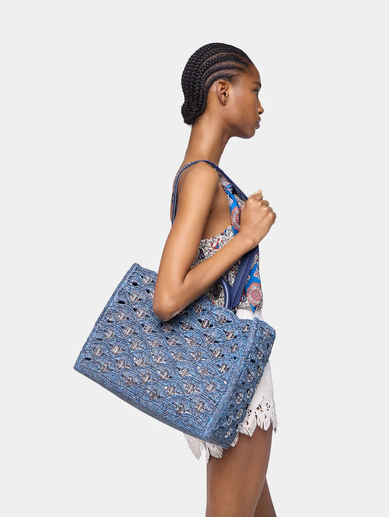 Raffia Tote Bag in Denim