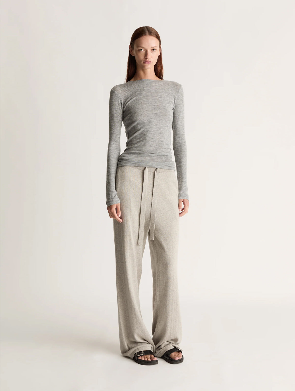 Cotton Cashmere Wide Leg Pant in Ash