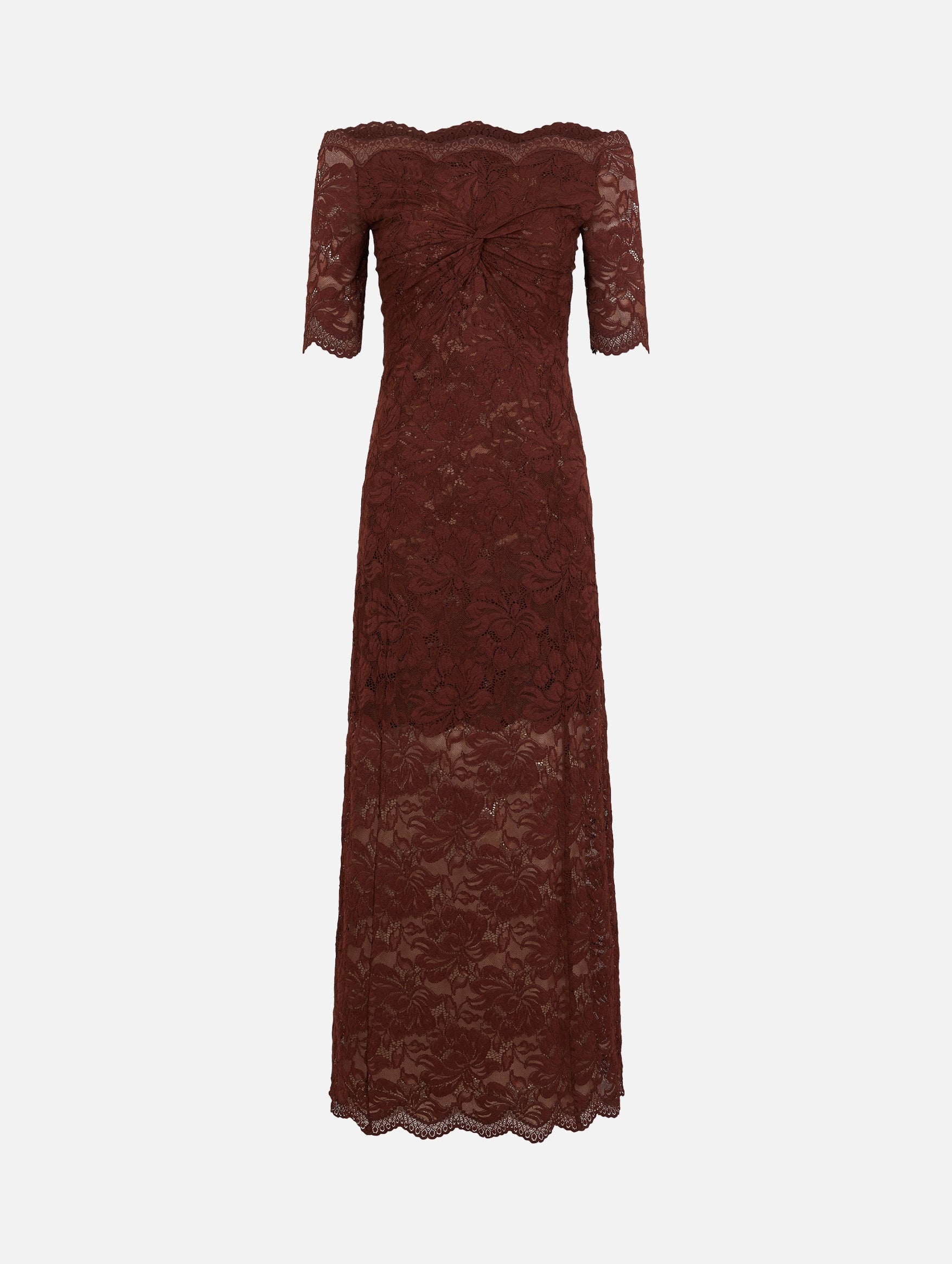 Lace Midi Dress in Cinnamon Brown