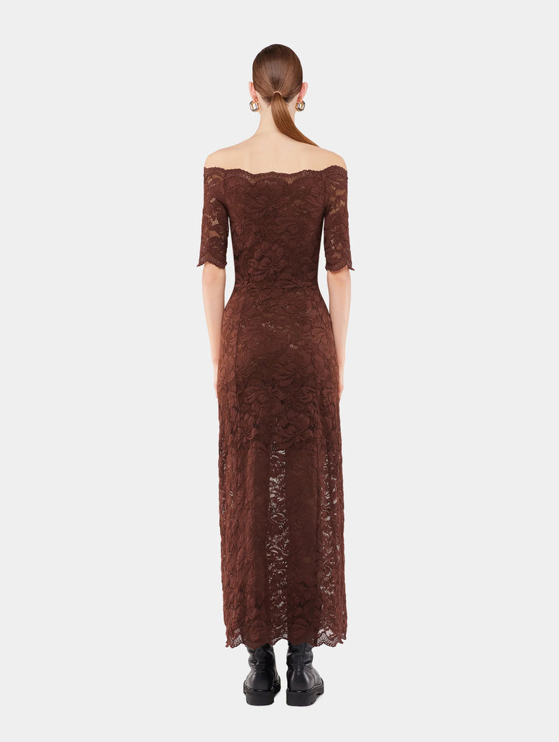 Lace Midi Dress in Cinnamon Brown