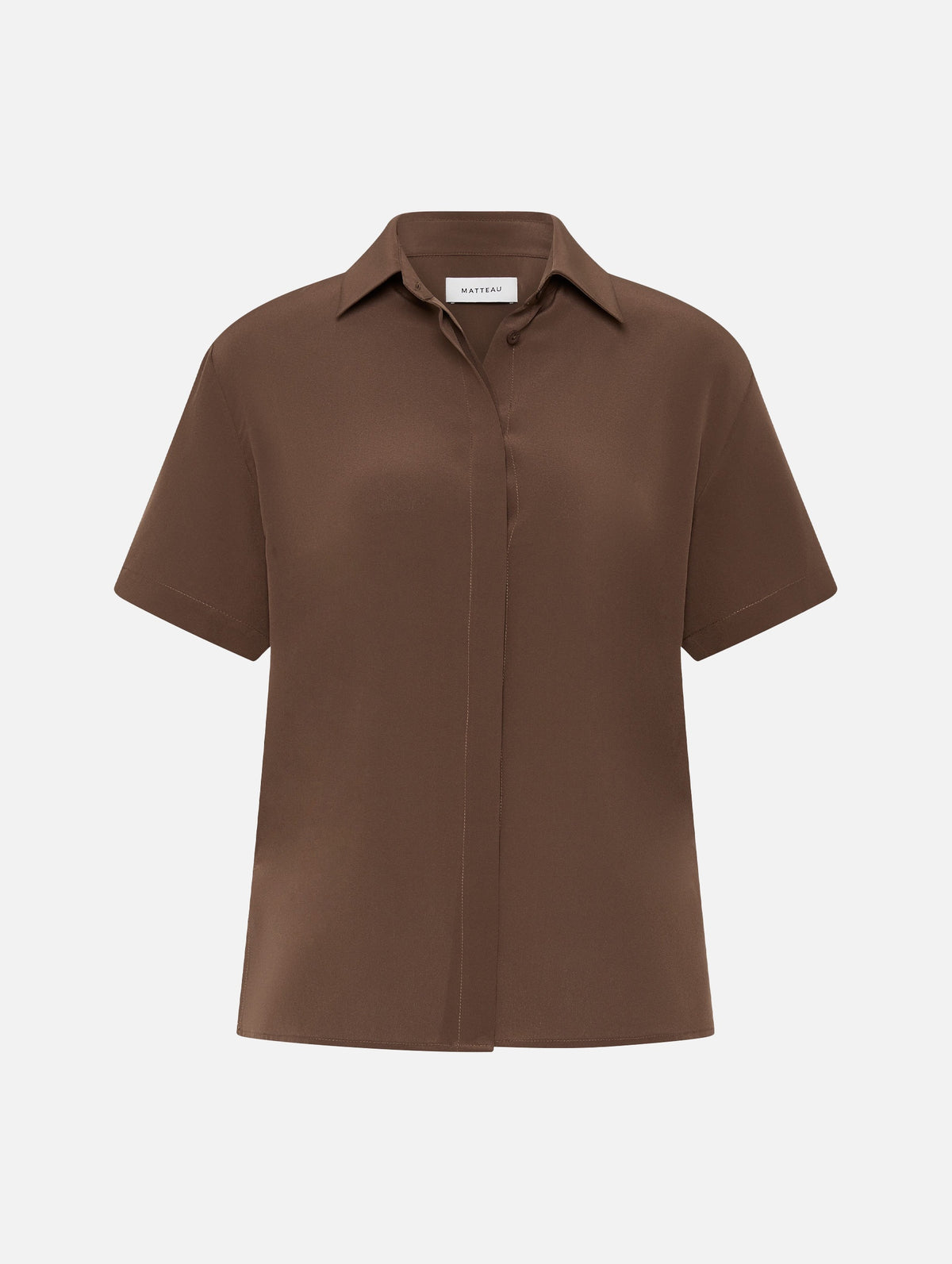 Short Sleeve Silk Shirt in Truffle