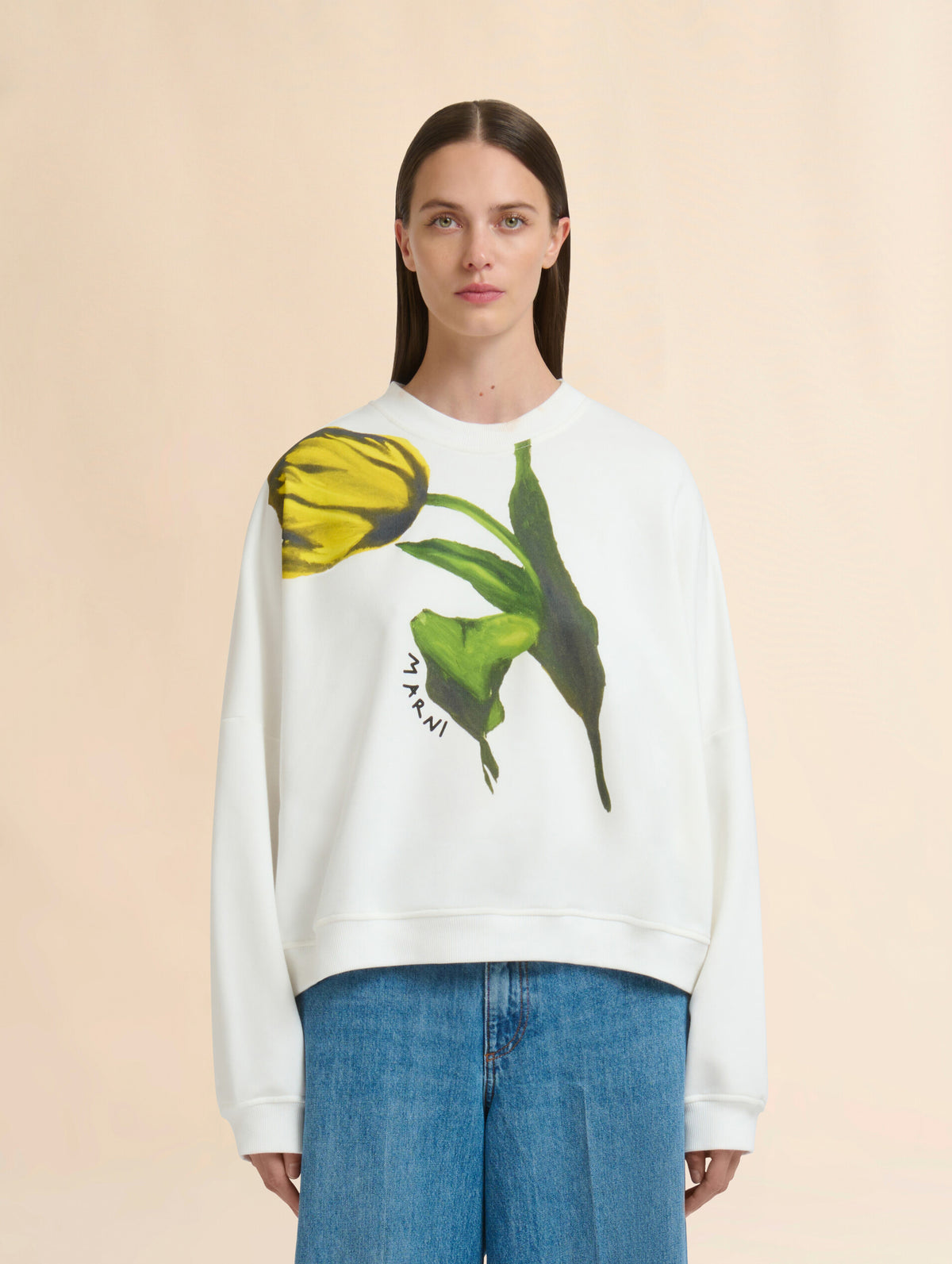 Sweatshirt With Tulip Print in White
