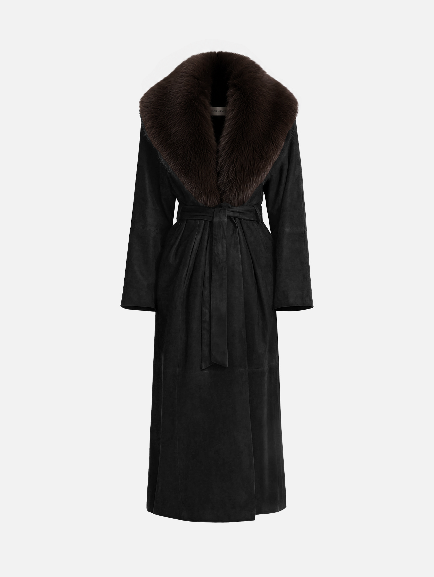 Briona Suede Coat in Black with Espresso Collar – Muse Boutique