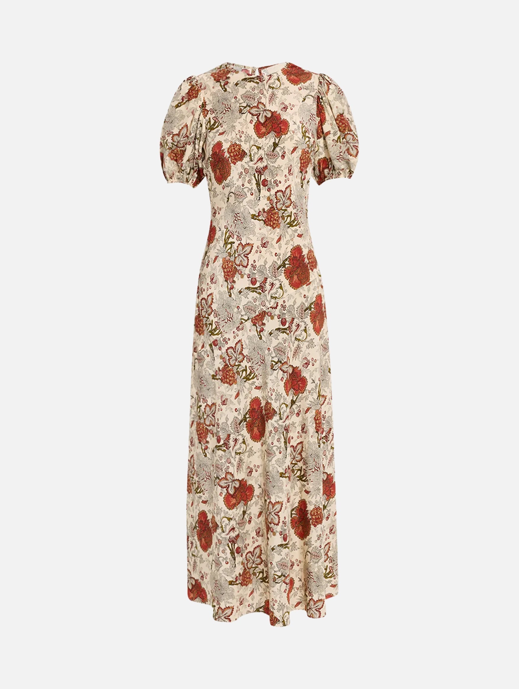 Ines Puff Sleeve Midi Dress in Wintergarden