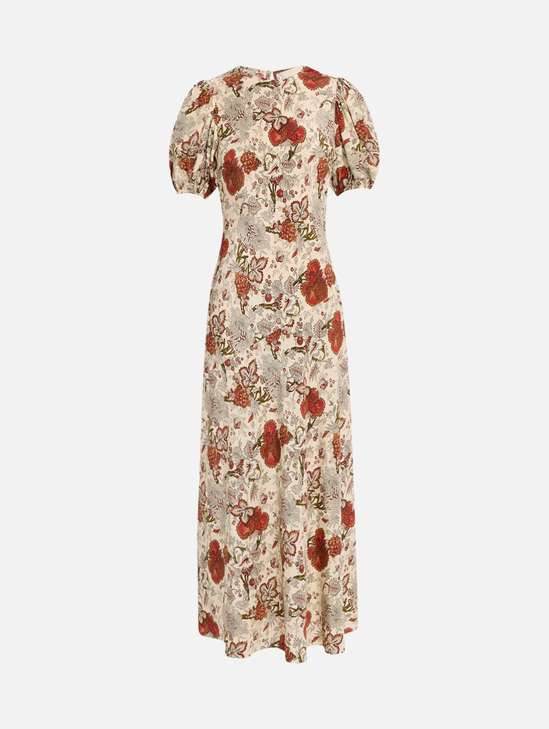 Ines Puff Sleeve Midi Dress in Wintergarden