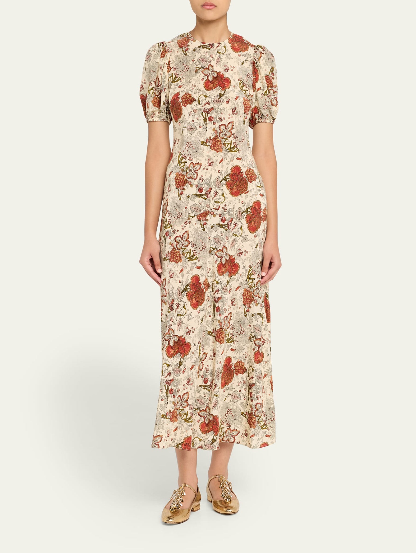 Ines Puff Sleeve Midi Dress in Wintergarden