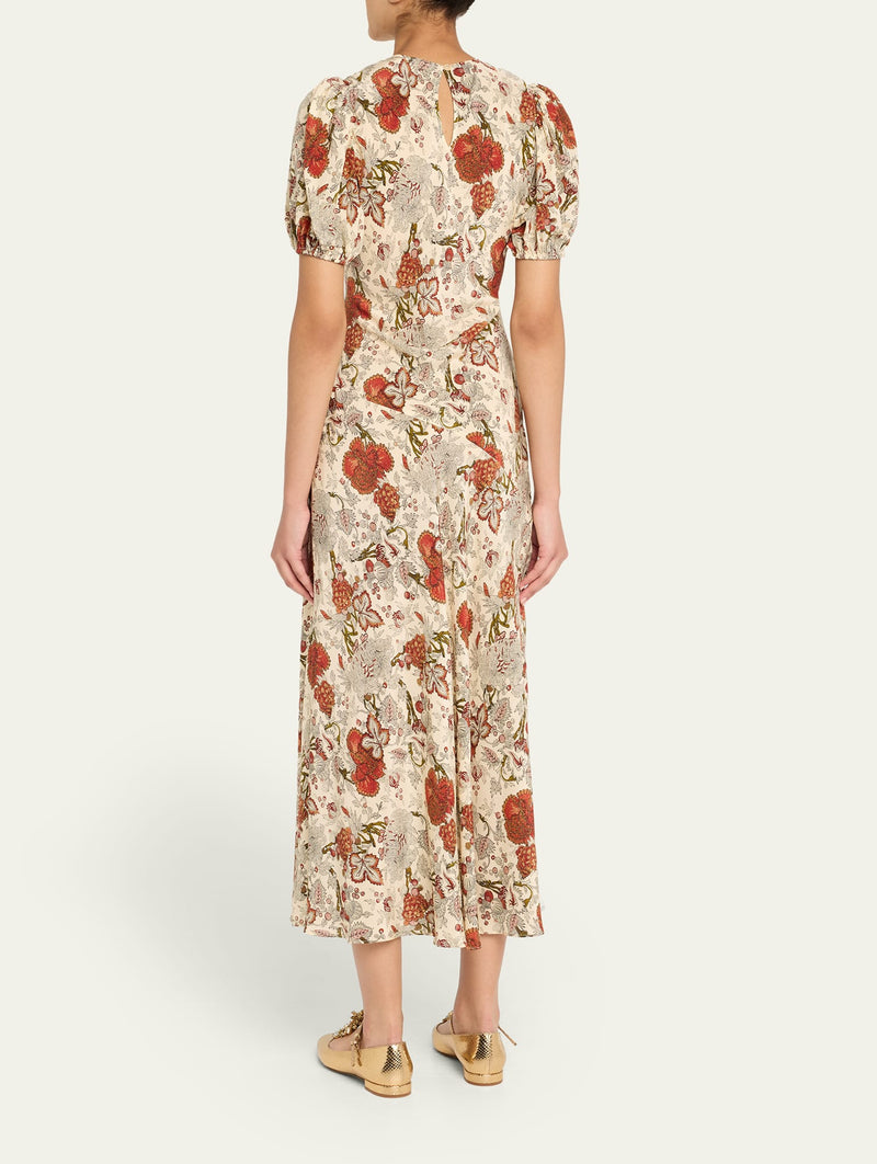Ines Puff Sleeve Midi Dress in Wintergarden