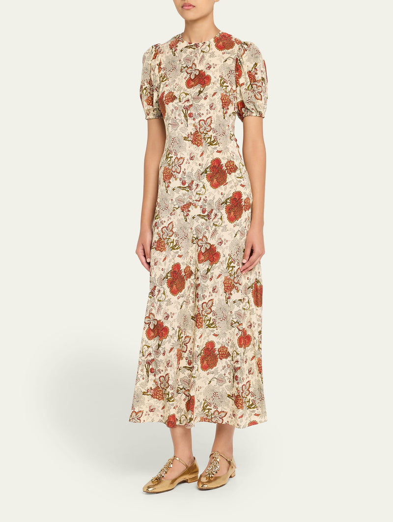 Ines Puff Sleeve Midi Dress in Wintergarden