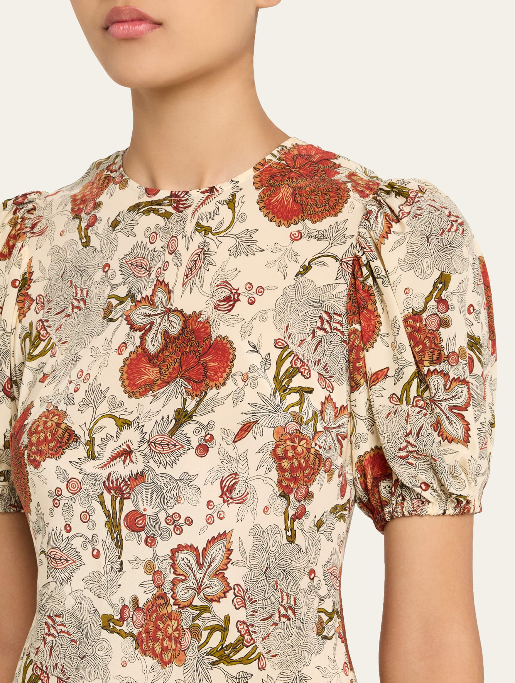 Ines Puff Sleeve Midi Dress in Wintergarden