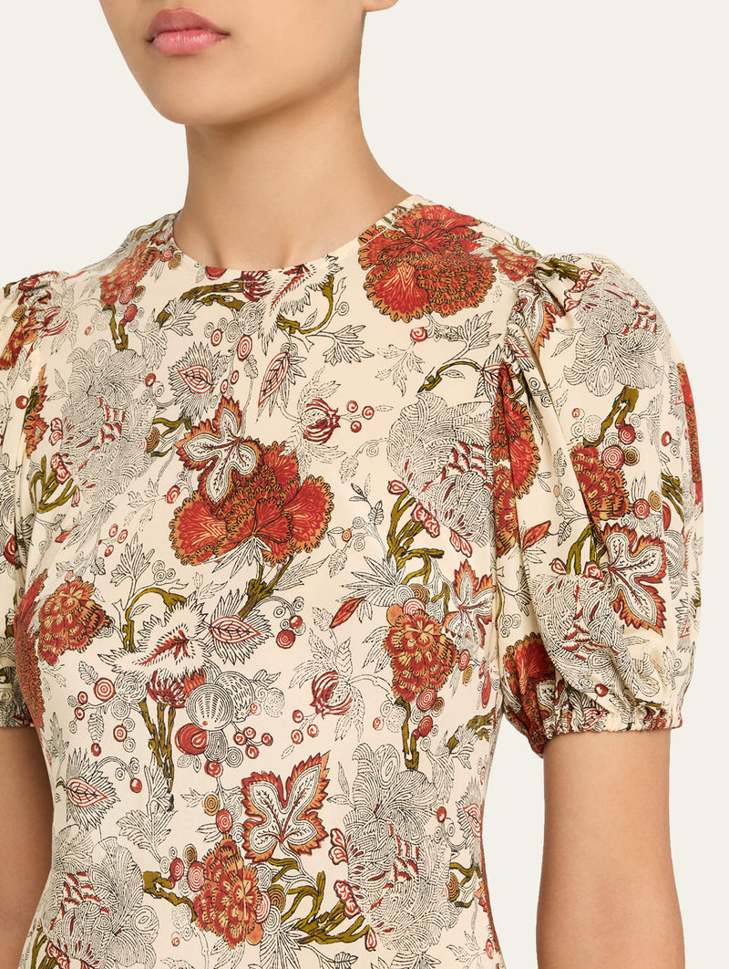 Ines Puff Sleeve Midi Dress in Wintergarden