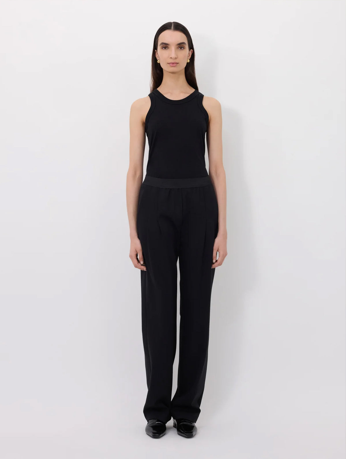 Niro Wool Elastic Waistband Pants in Black