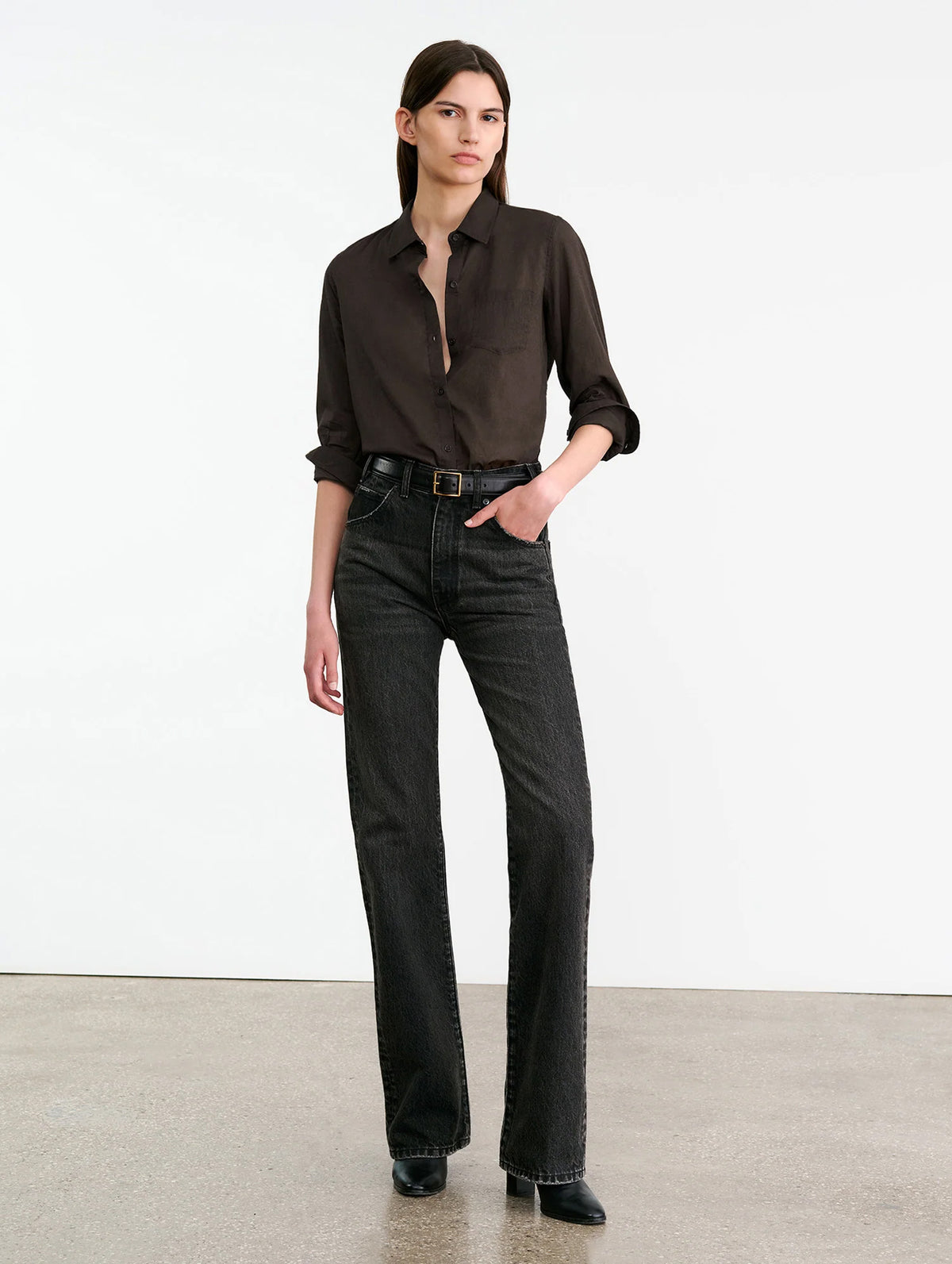 NL Cotton Voile Shirt in Chocolate Brown