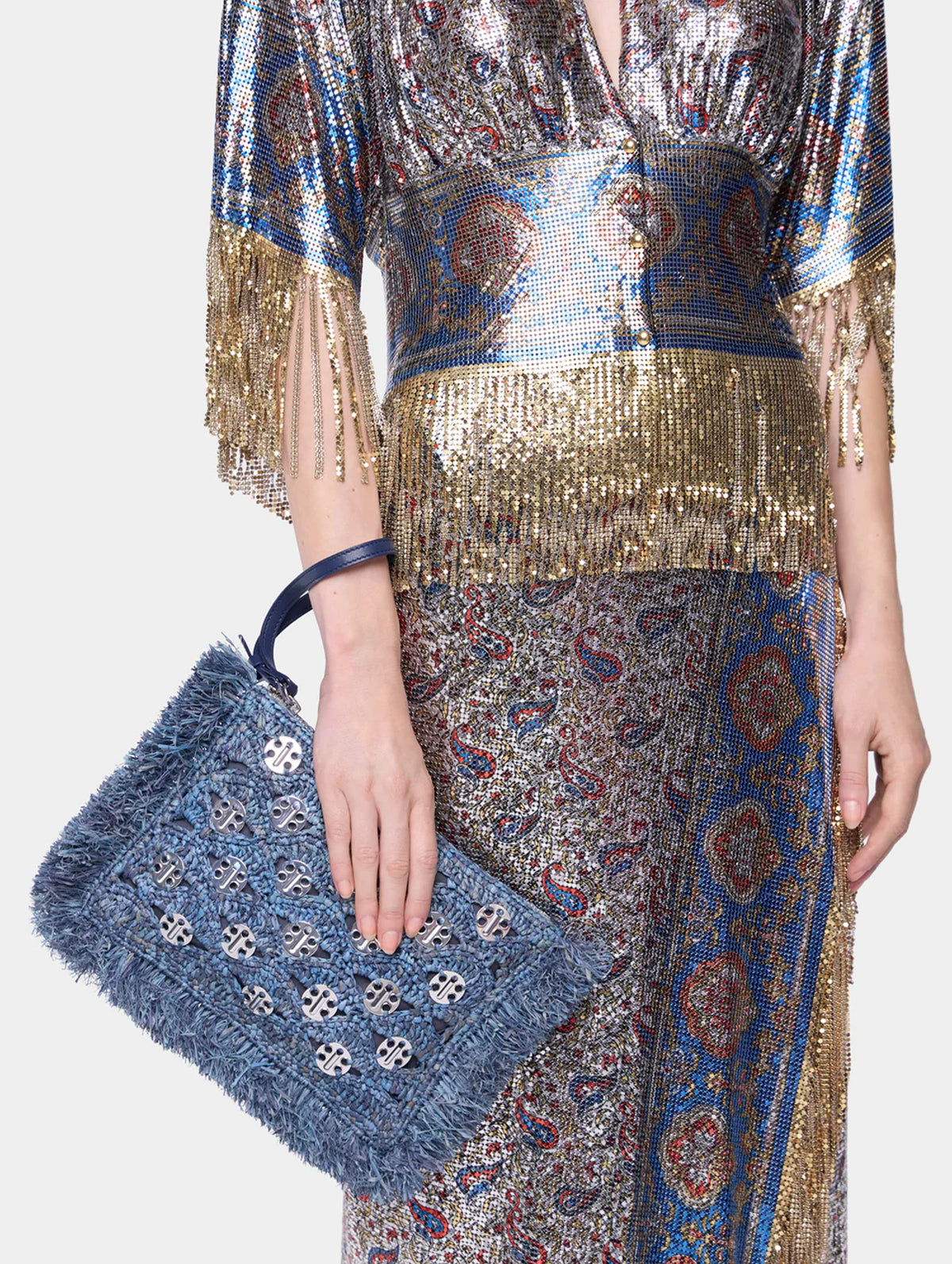 Raffia Pouch in Denim