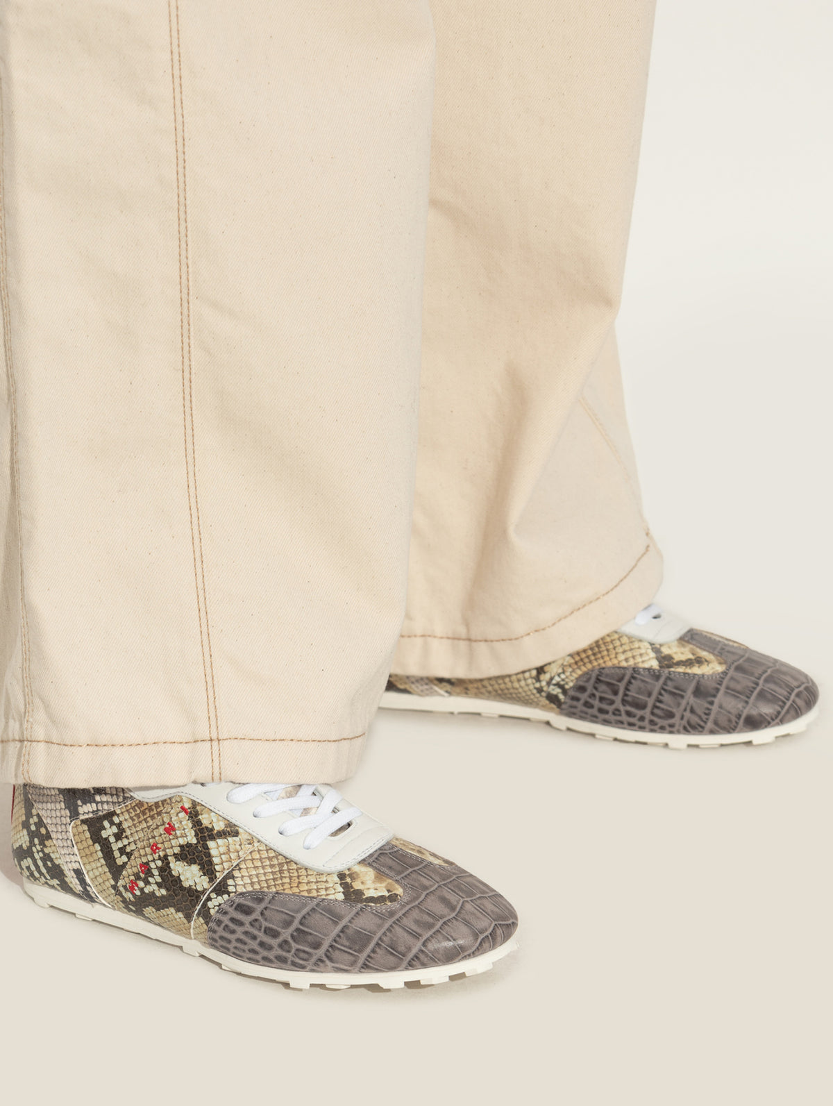 Leather Sneakers in Croc and Snake-Effect