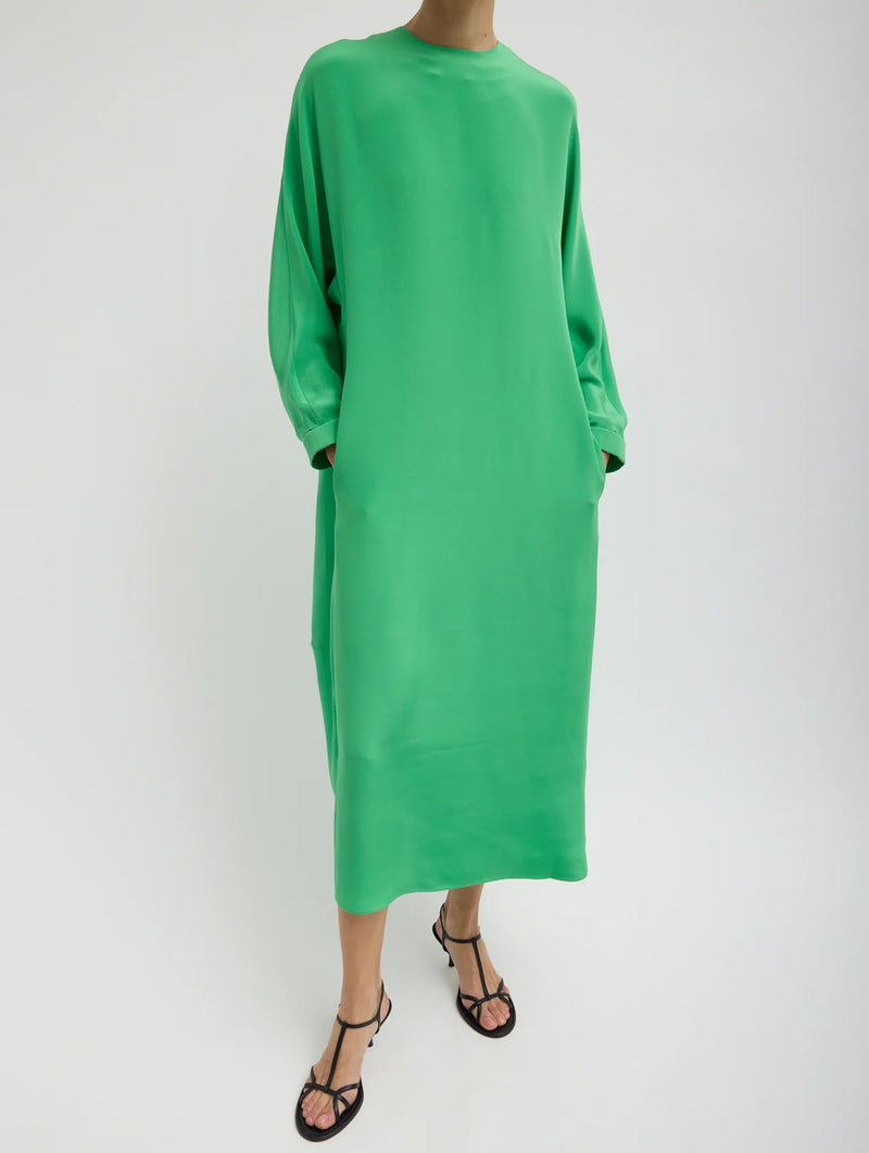 4 Ply Silk Long Sleeve Cocoon Dress in Green