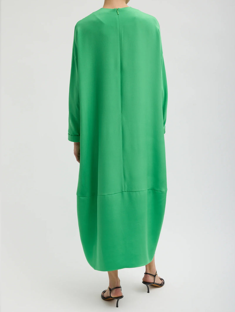 4 Ply Silk Long Sleeve Cocoon Dress in Green