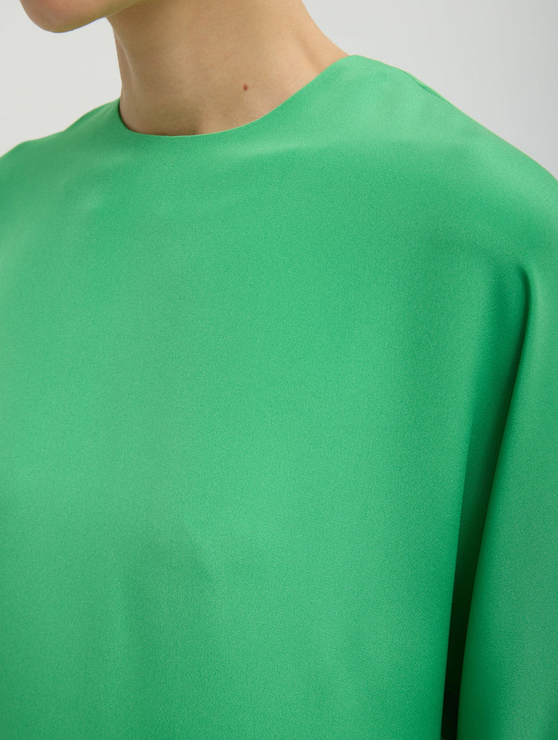 4 Ply Silk Long Sleeve Cocoon Dress in Green