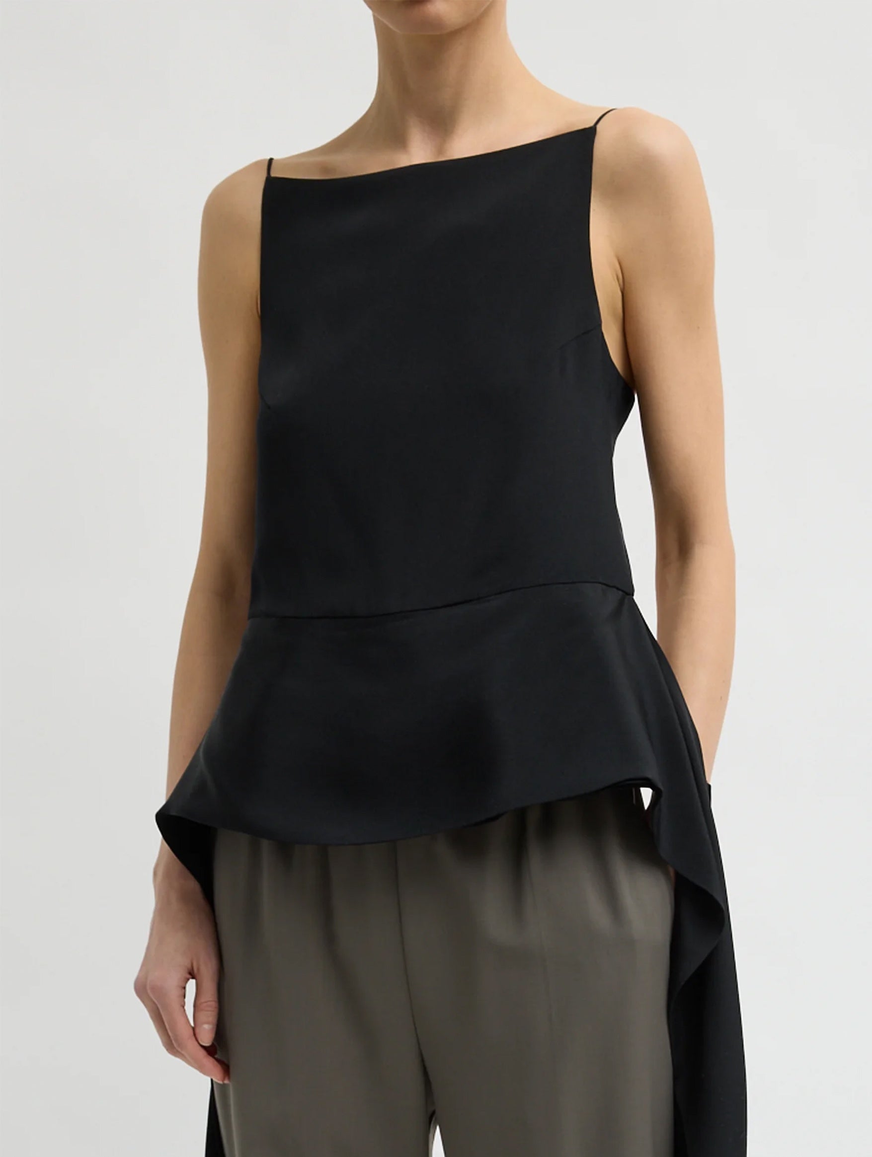 4 Ply Silk Side Drape Cami in Black