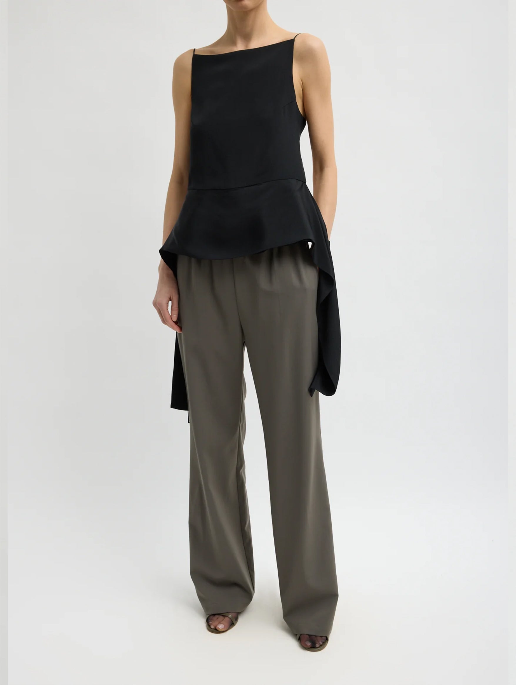 4 Ply Silk Side Drape Cami in Black