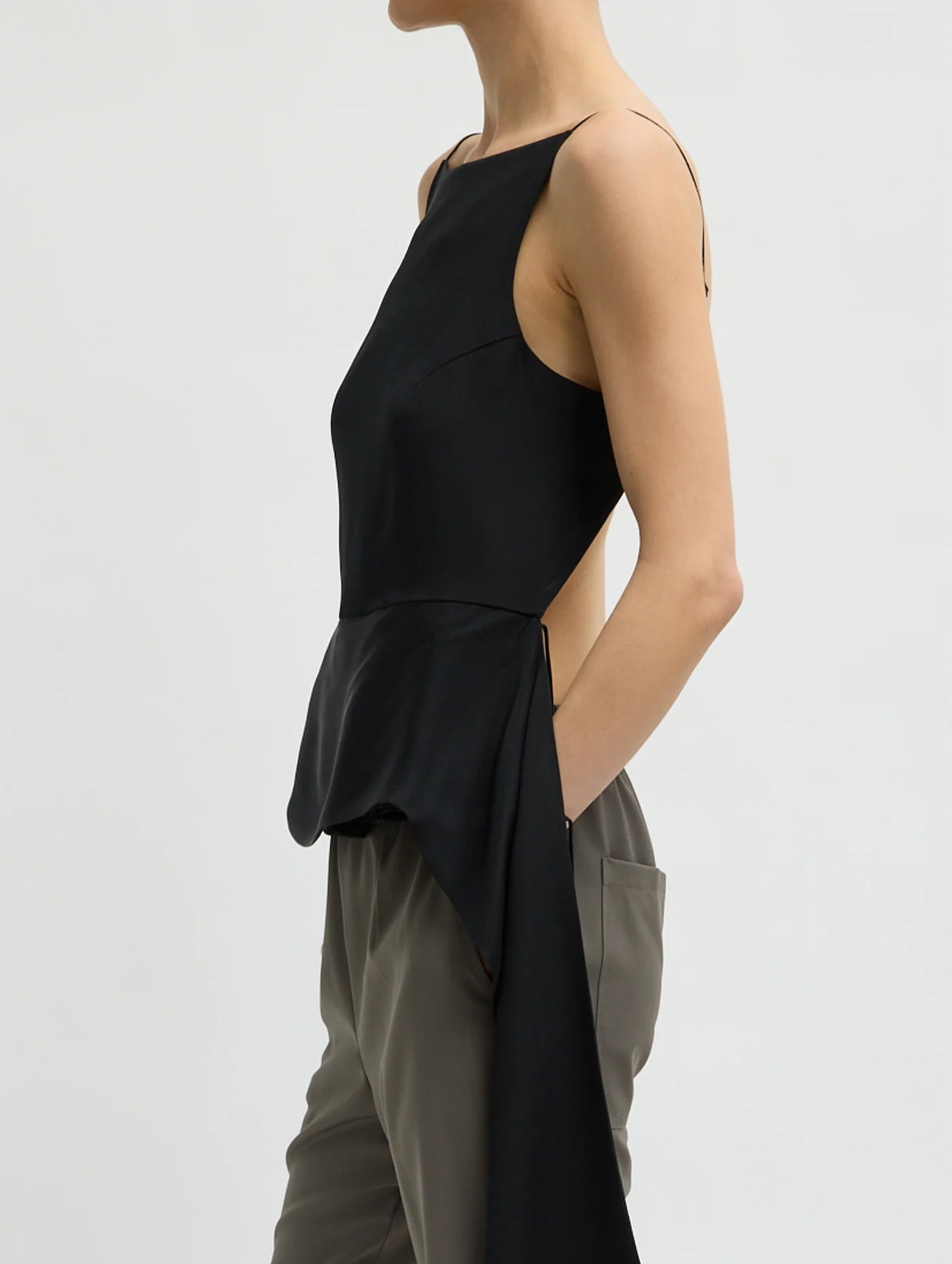 4 Ply Silk Side Drape Cami in Black