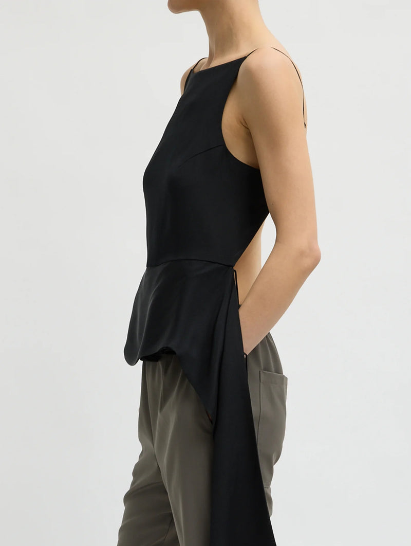 4 Ply Silk Side Drape Cami in Black