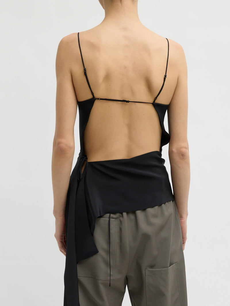 4 Ply Silk Side Drape Cami in Black