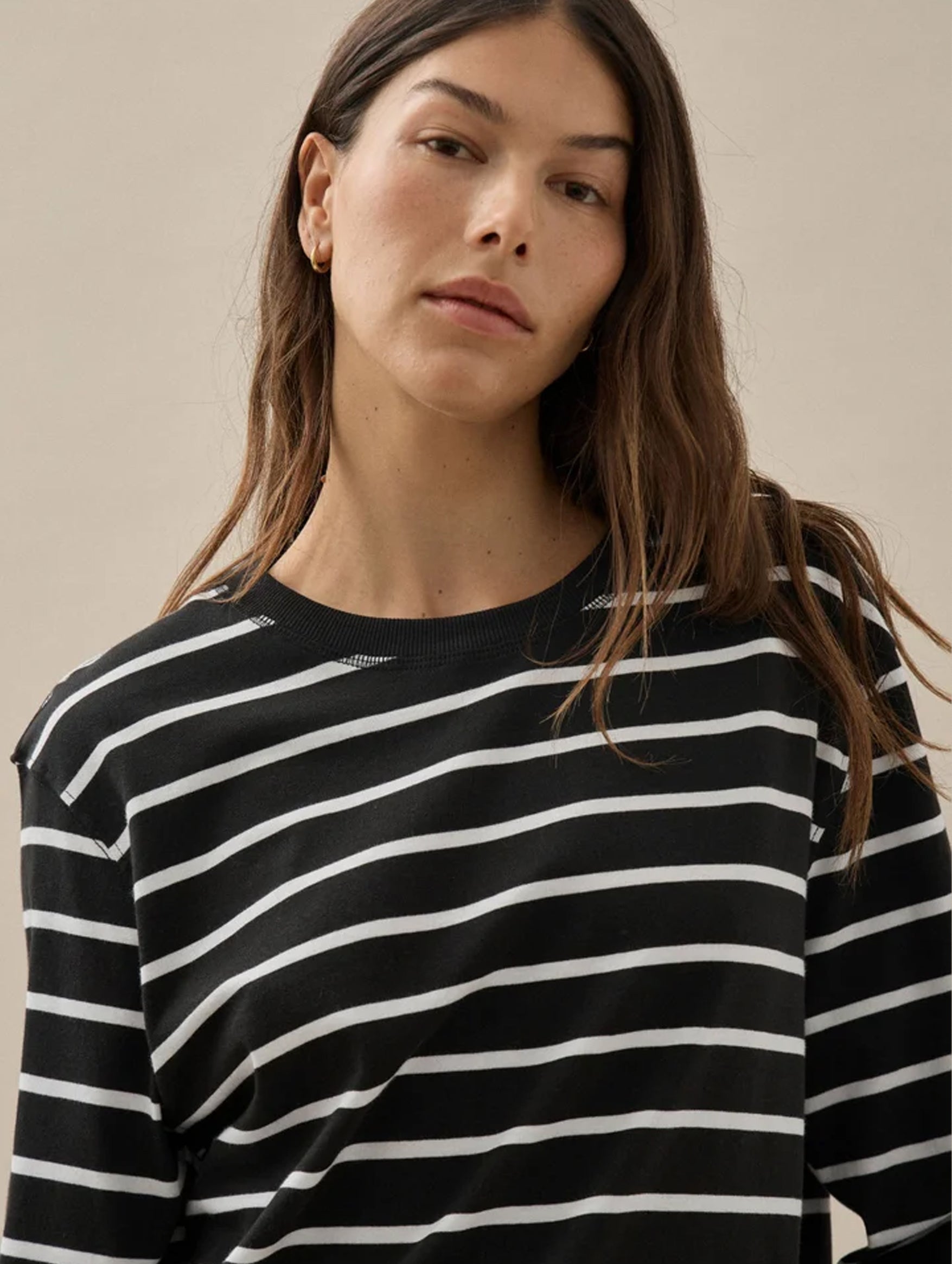 Long Sleeve Breton Tee in Black and White Stripe