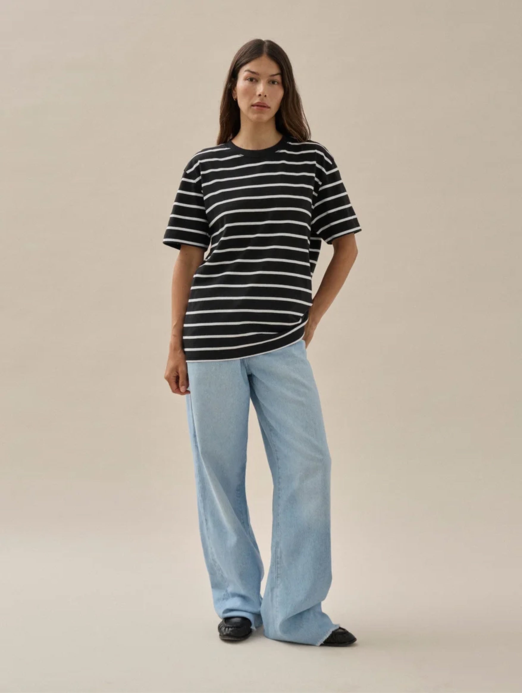 Short Sleeve Breton Tee in Black and White Stripe