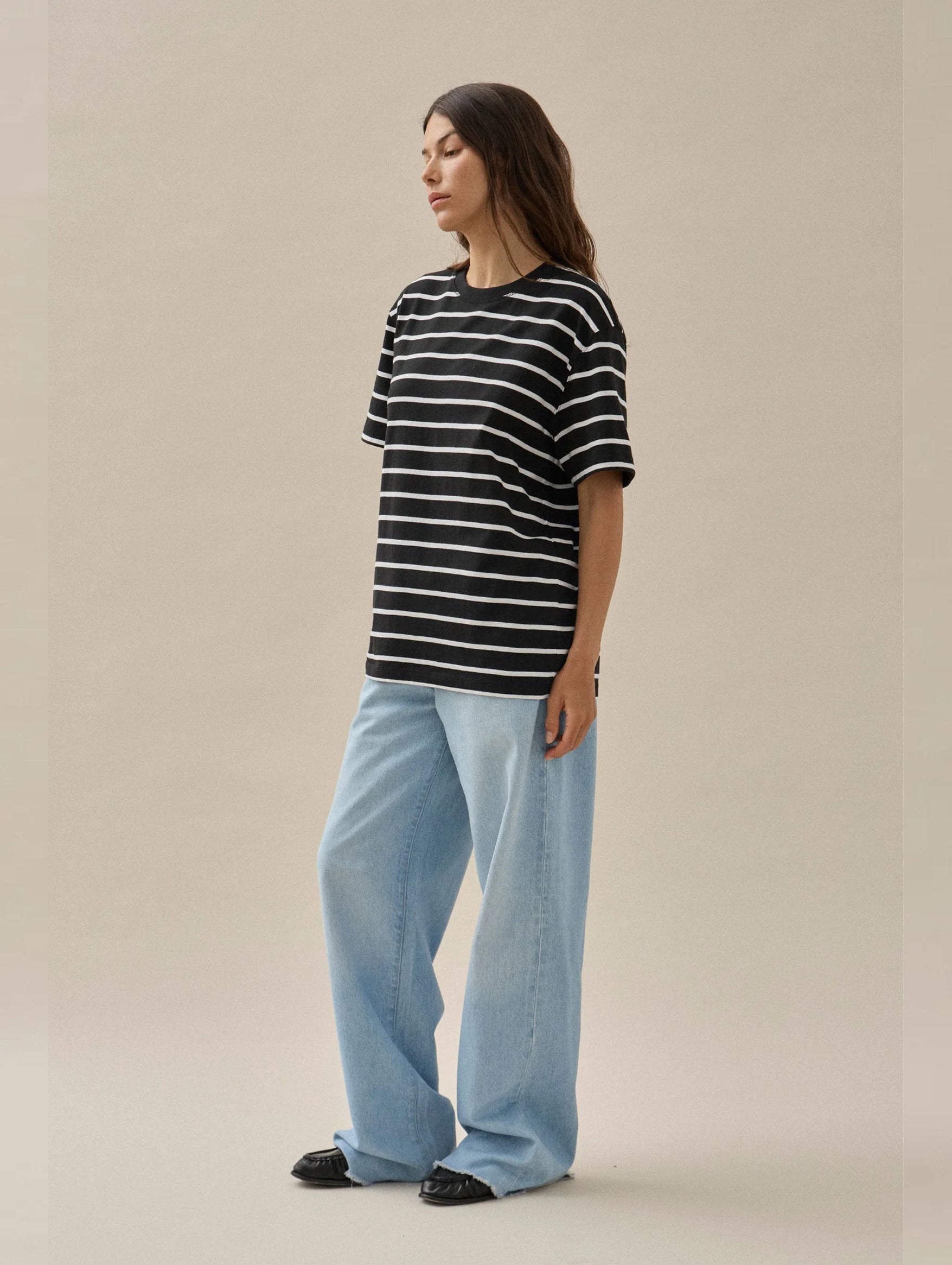 Short Sleeve Breton Tee in Black and White Stripe