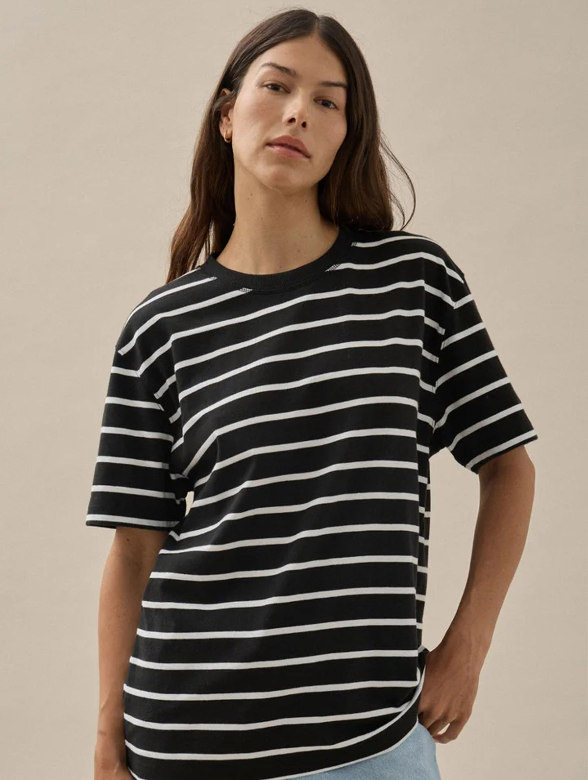 Short Sleeve Breton Tee in Black and White Stripe