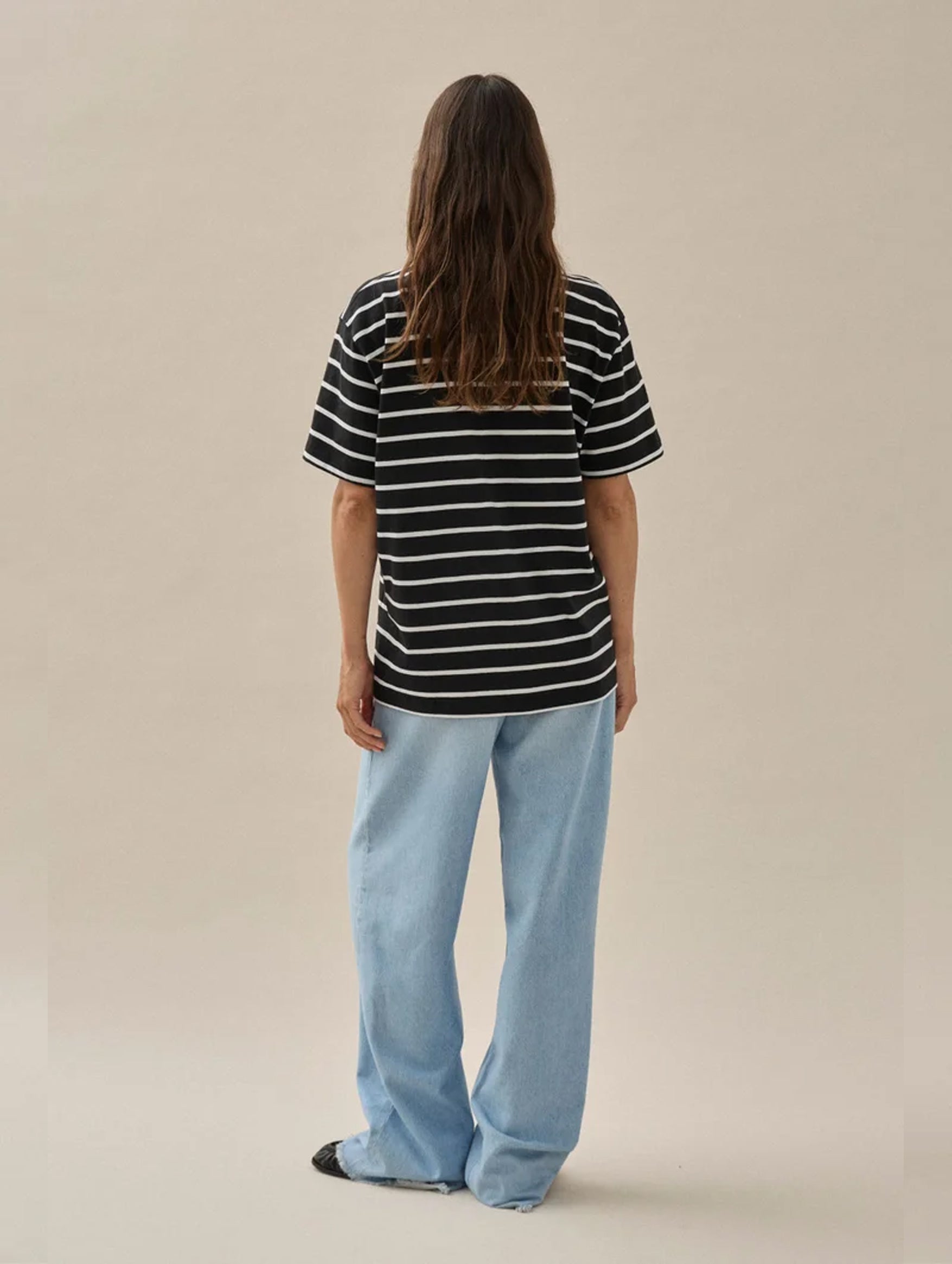 Short Sleeve Breton Tee in Black and White Stripe