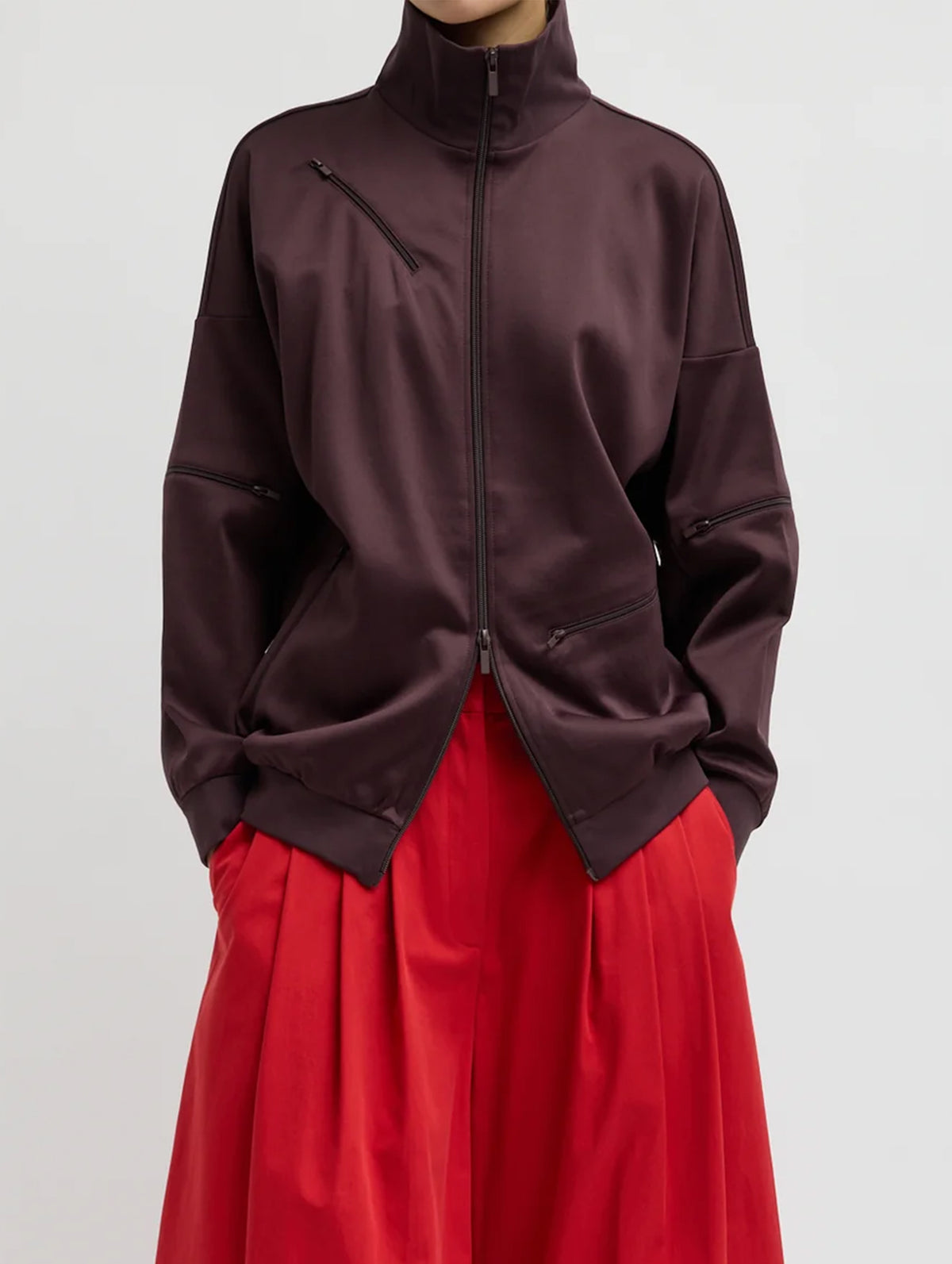 Active Knit Zipper Detailed Track Jacket in Brown