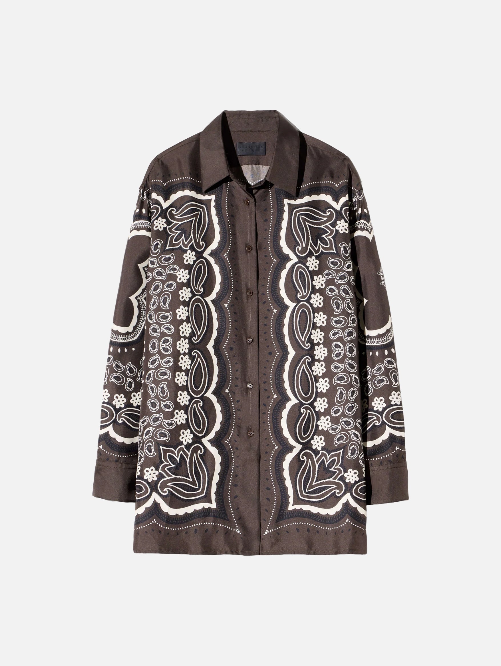 Alfie Silk Shirt in Brown Ivory Bandana Print