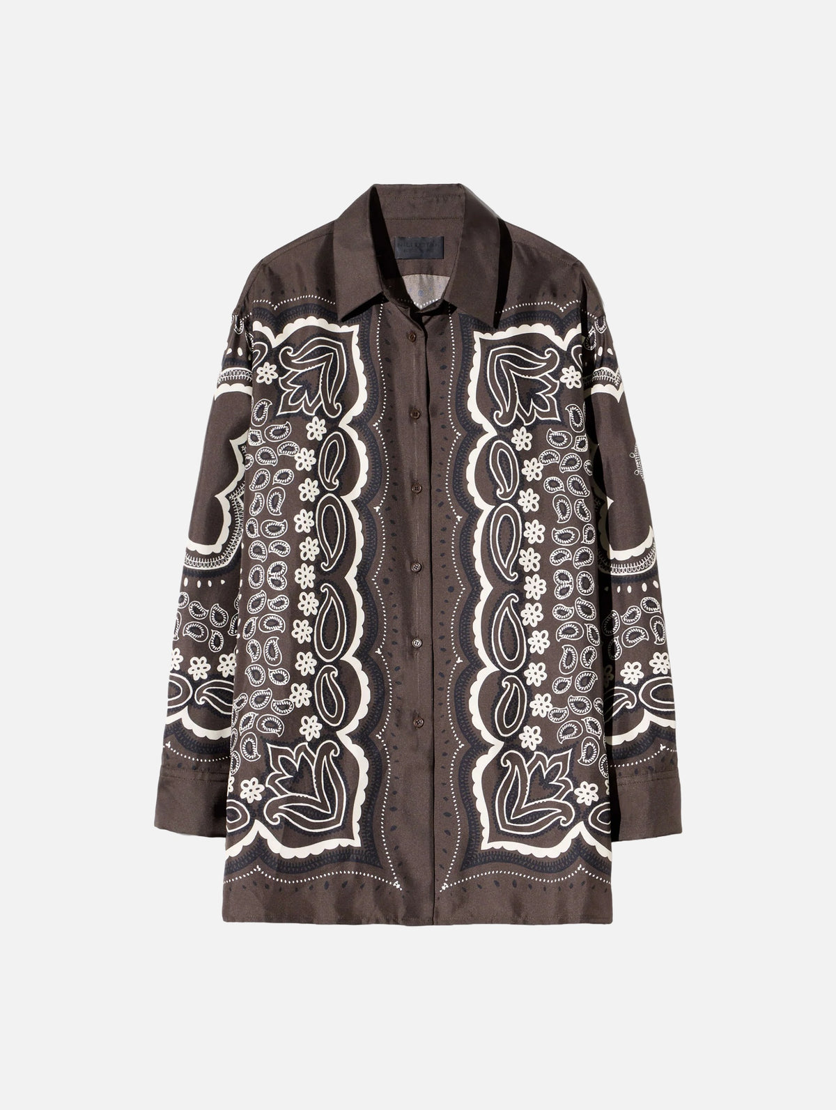 Alfie Silk Shirt in Brown Ivory Bandana Print