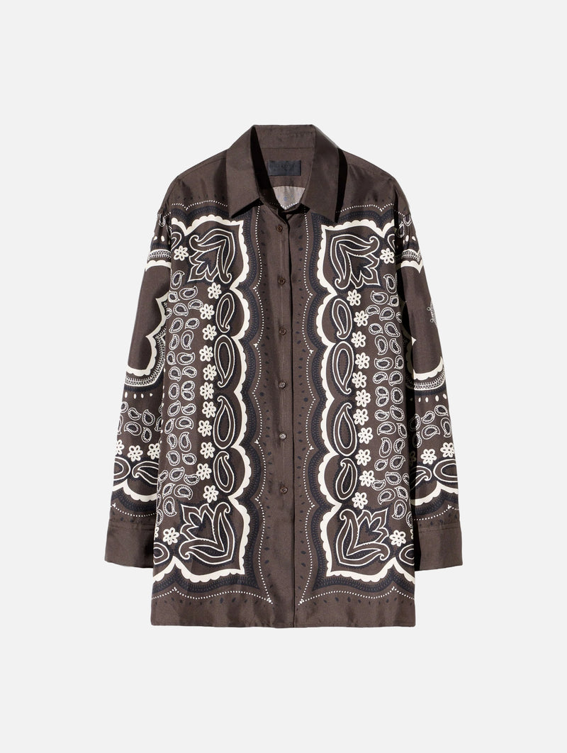 Alfie Silk Shirt in Brown Ivory Bandana Print