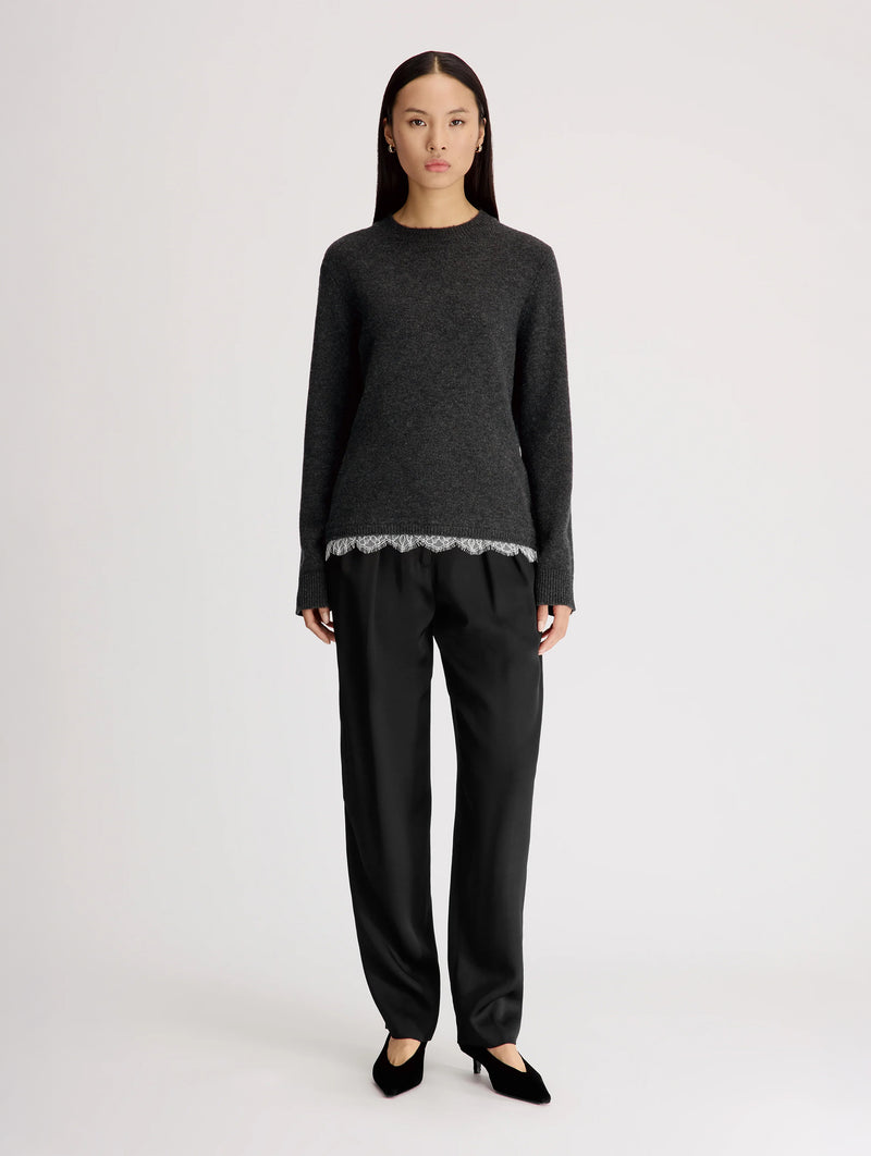 Arvo Lace Trim Cashmere Sweater in Charcoal