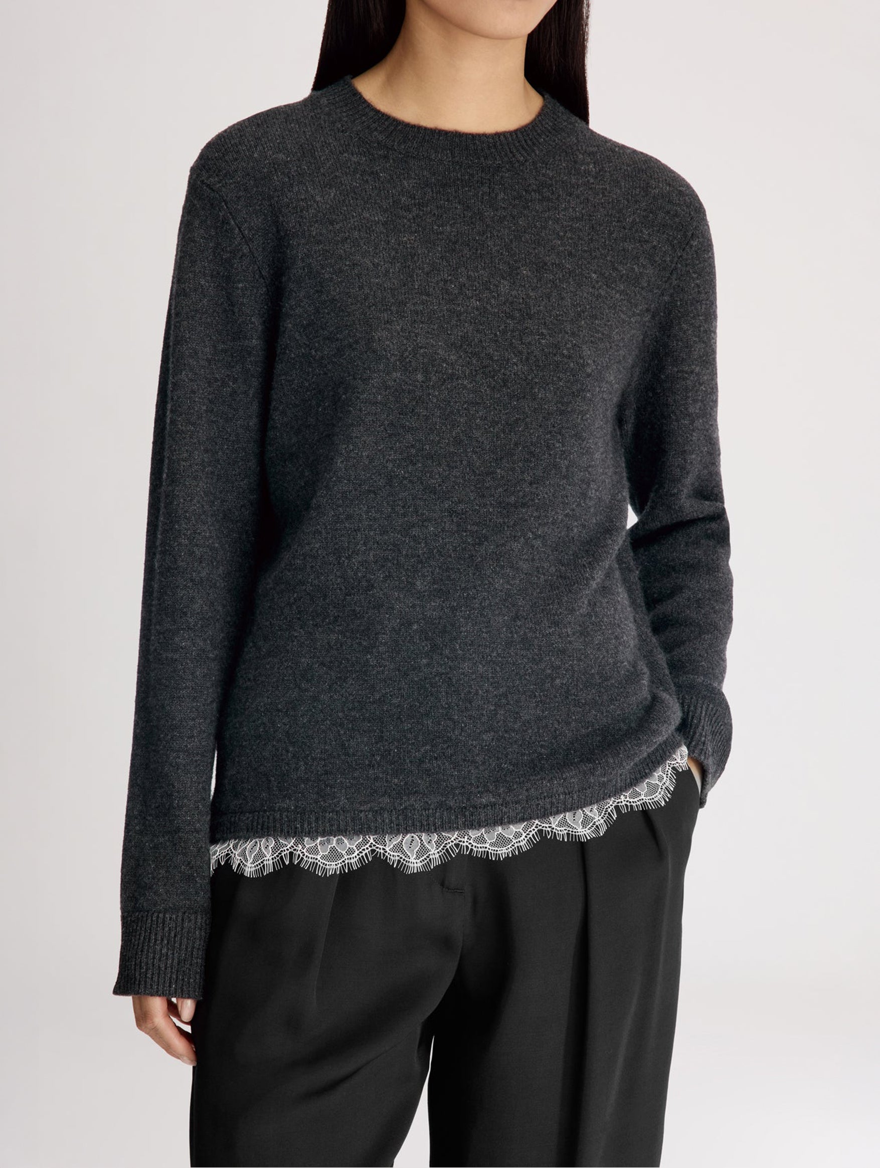 Arvo Lace Trim Cashmere Sweater in Charcoal