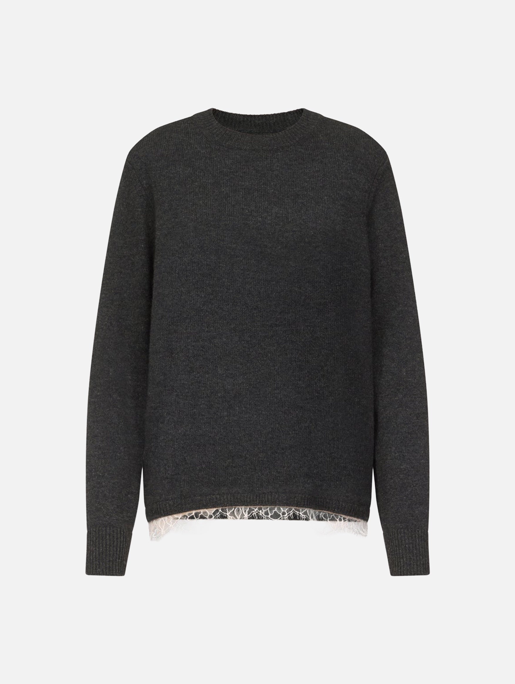 Arvo Lace Trim Cashmere Sweater in Charcoal