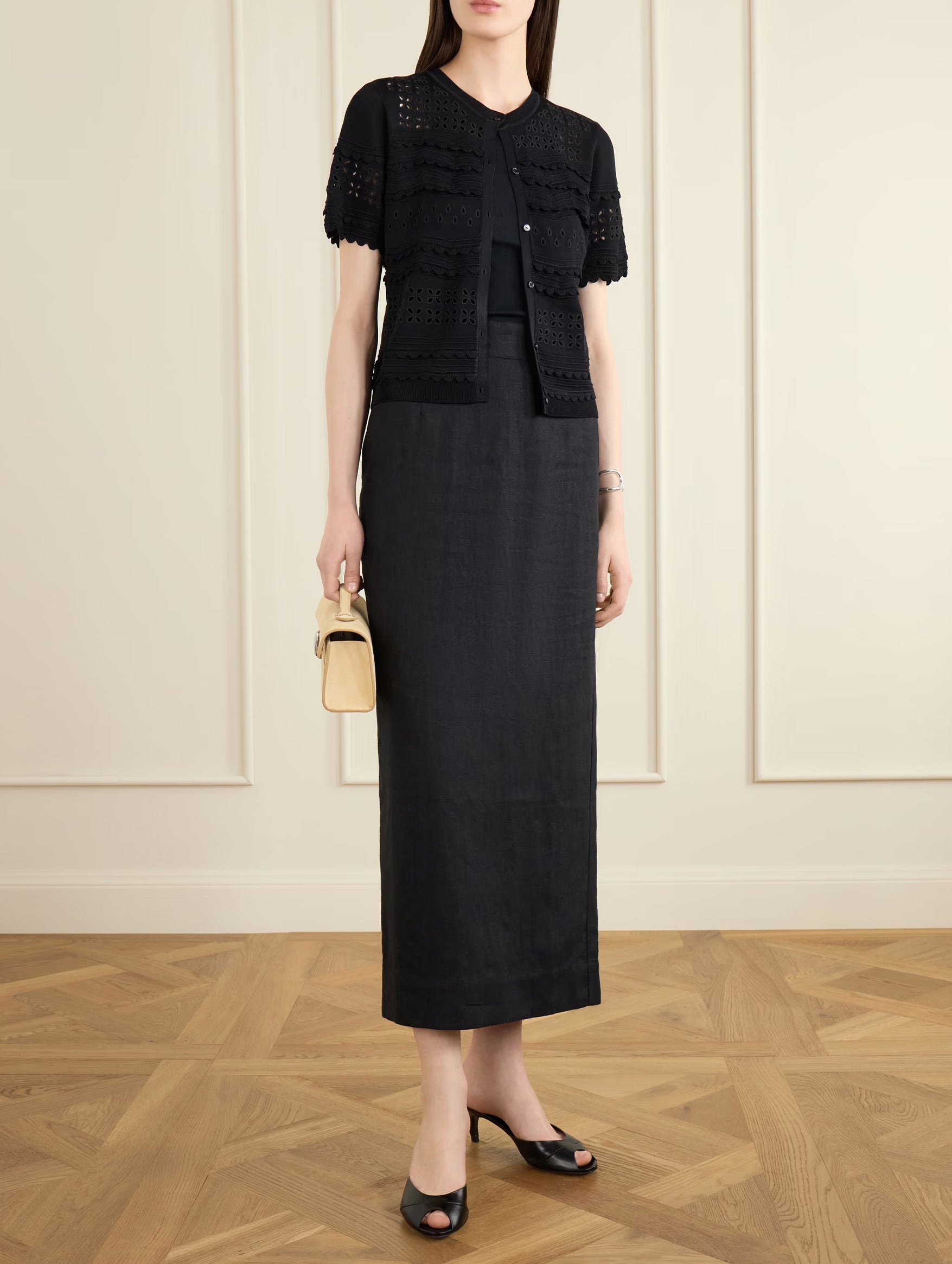 Abriana Eyelet Knit Cardigan in Noir