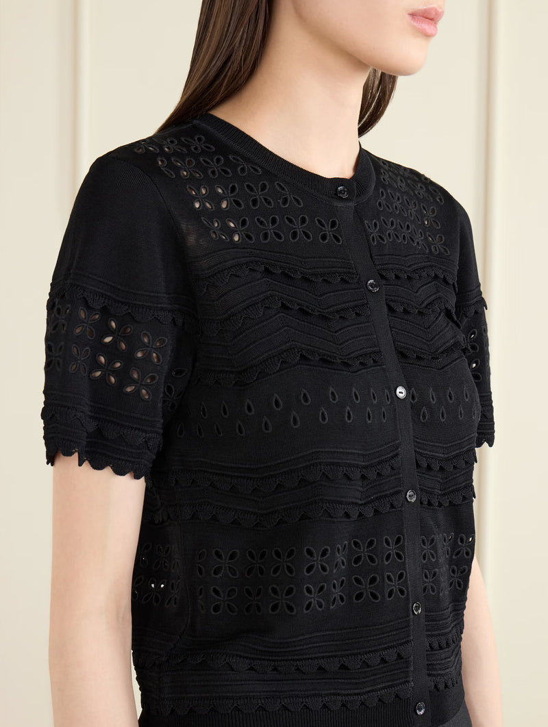 Abriana Eyelet Knit Cardigan in Noir