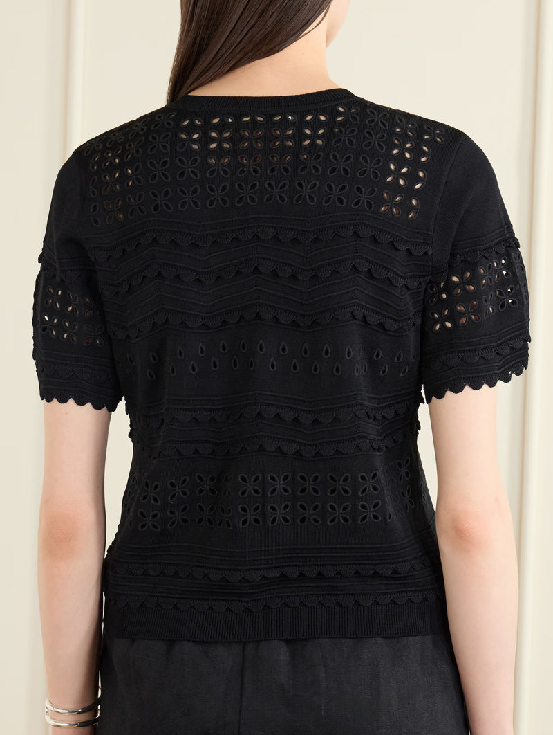 Abriana Eyelet Knit Cardigan in Noir