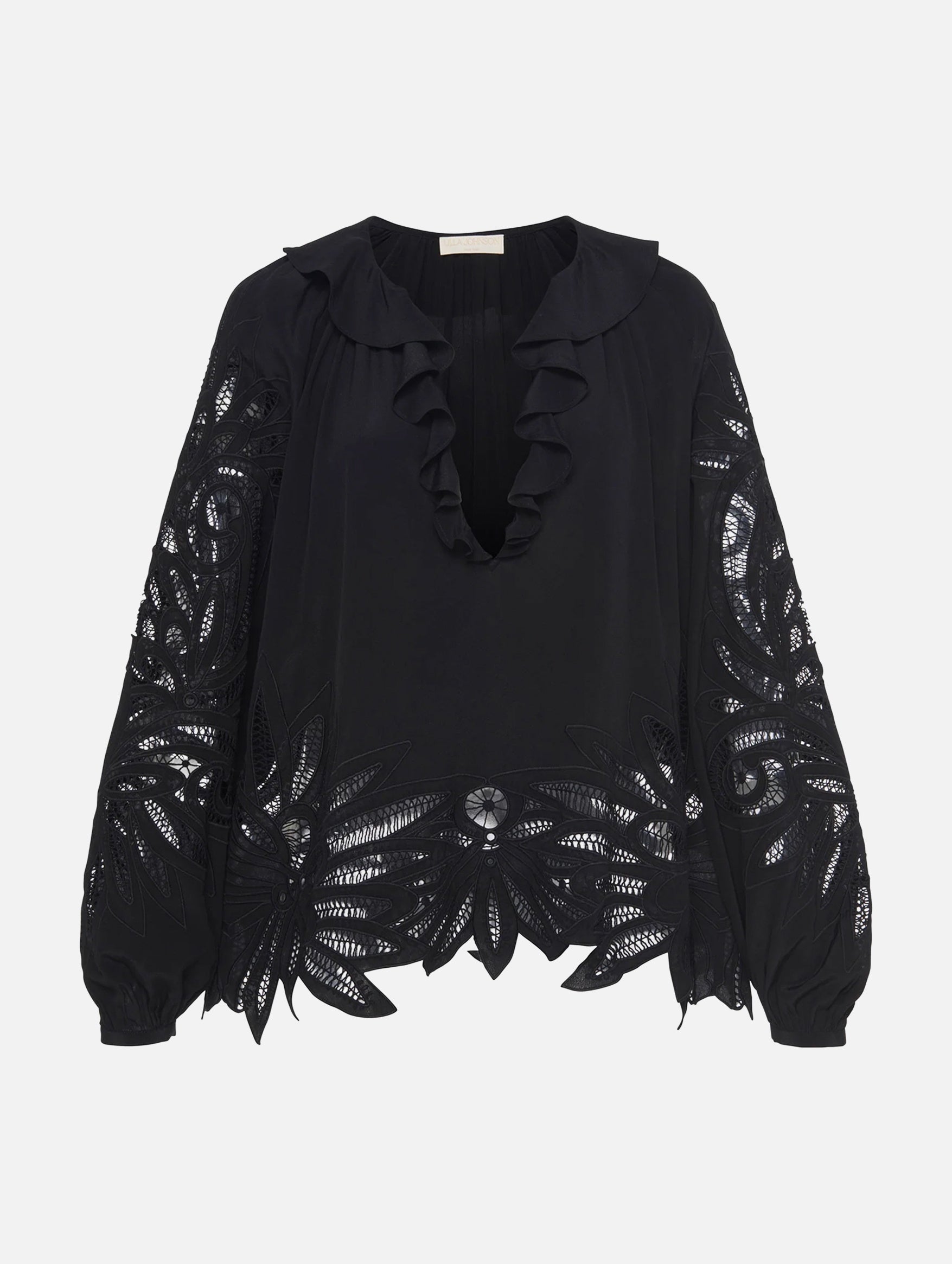 Adonis Silk Applique Blouse in Noir