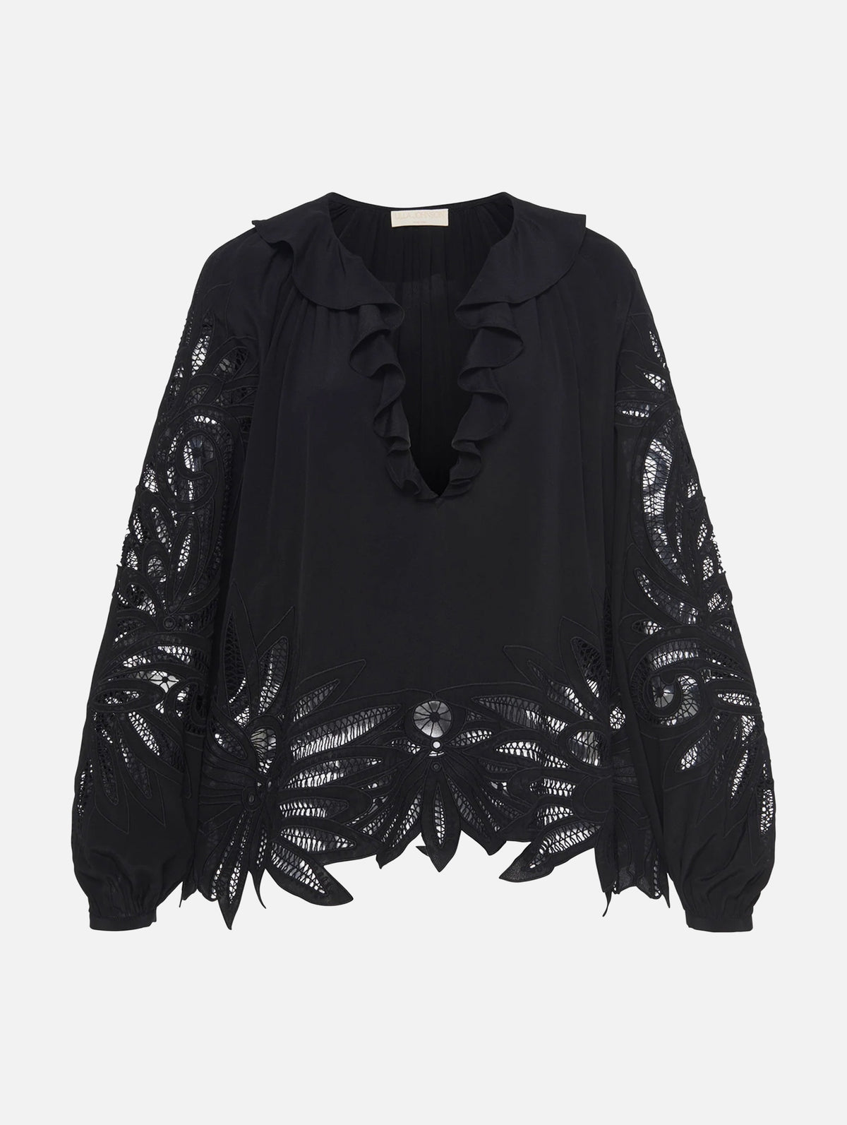 Adonis Silk Applique Blouse in Noir