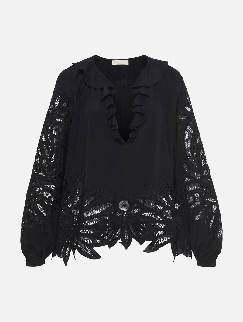 Adonis Silk Applique Blouse in Noir