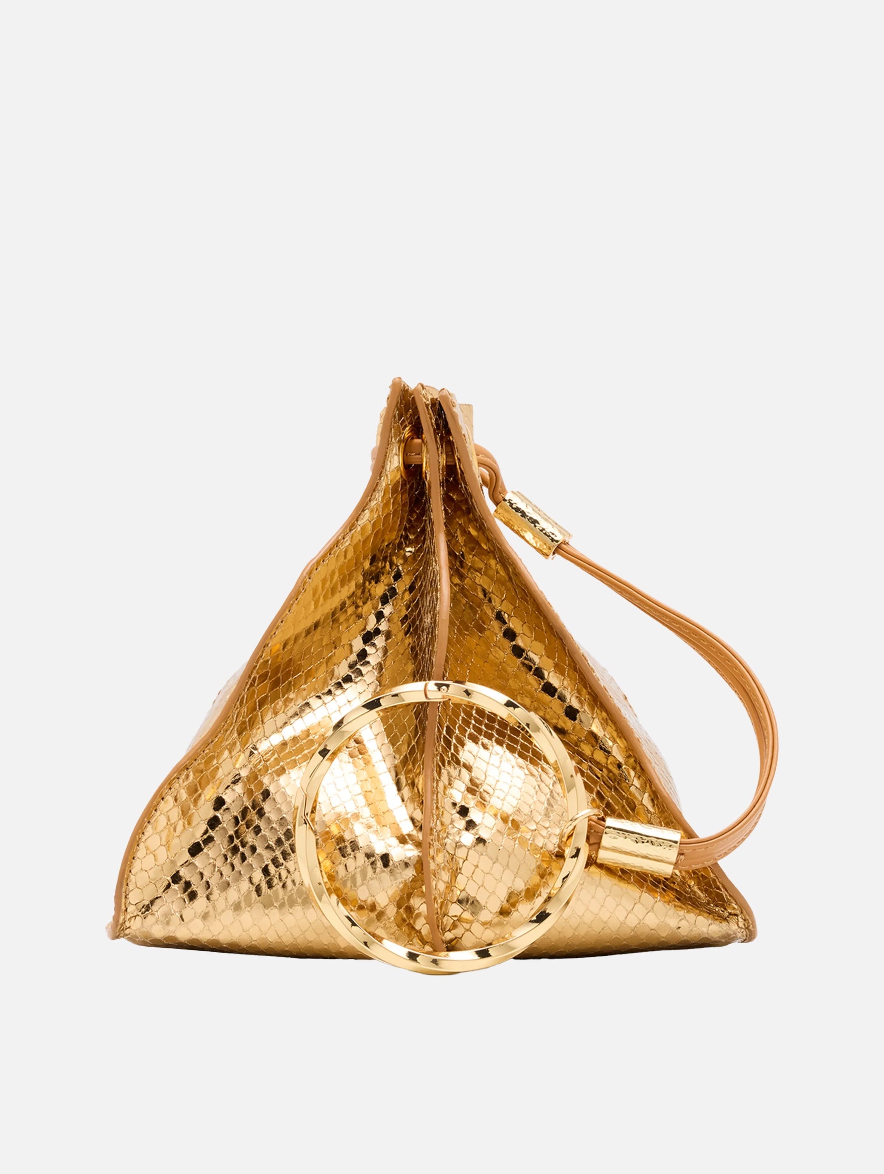 Adria Pleated Wave Crossbody Bag in Gold Python